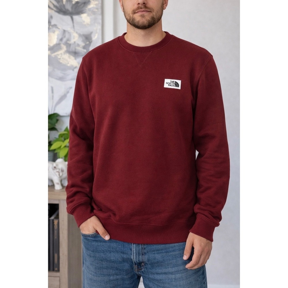 The‎ North Face Crewneck Sweatshirt Mens M Burgundy Logo Fleece Pullover Cozy